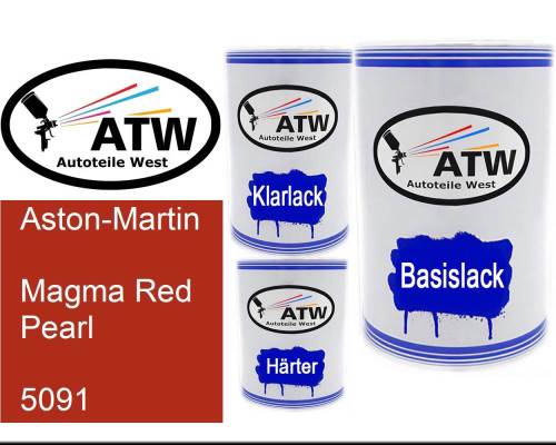 Aston-Martin, Magma Red Pearl, 5091: 500ml Lackdose + 500ml Klarlack + 250ml Härter - Set, von ATW Autoteile West.